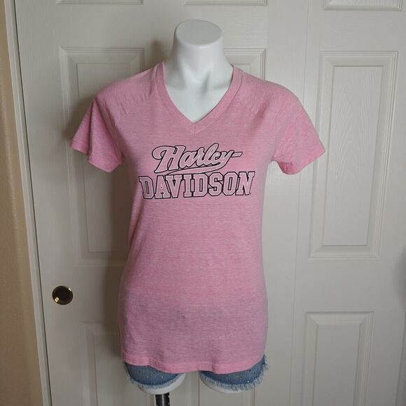 Harley Davidson pink label V-neck logo tee sz M - Picture 4 of 13